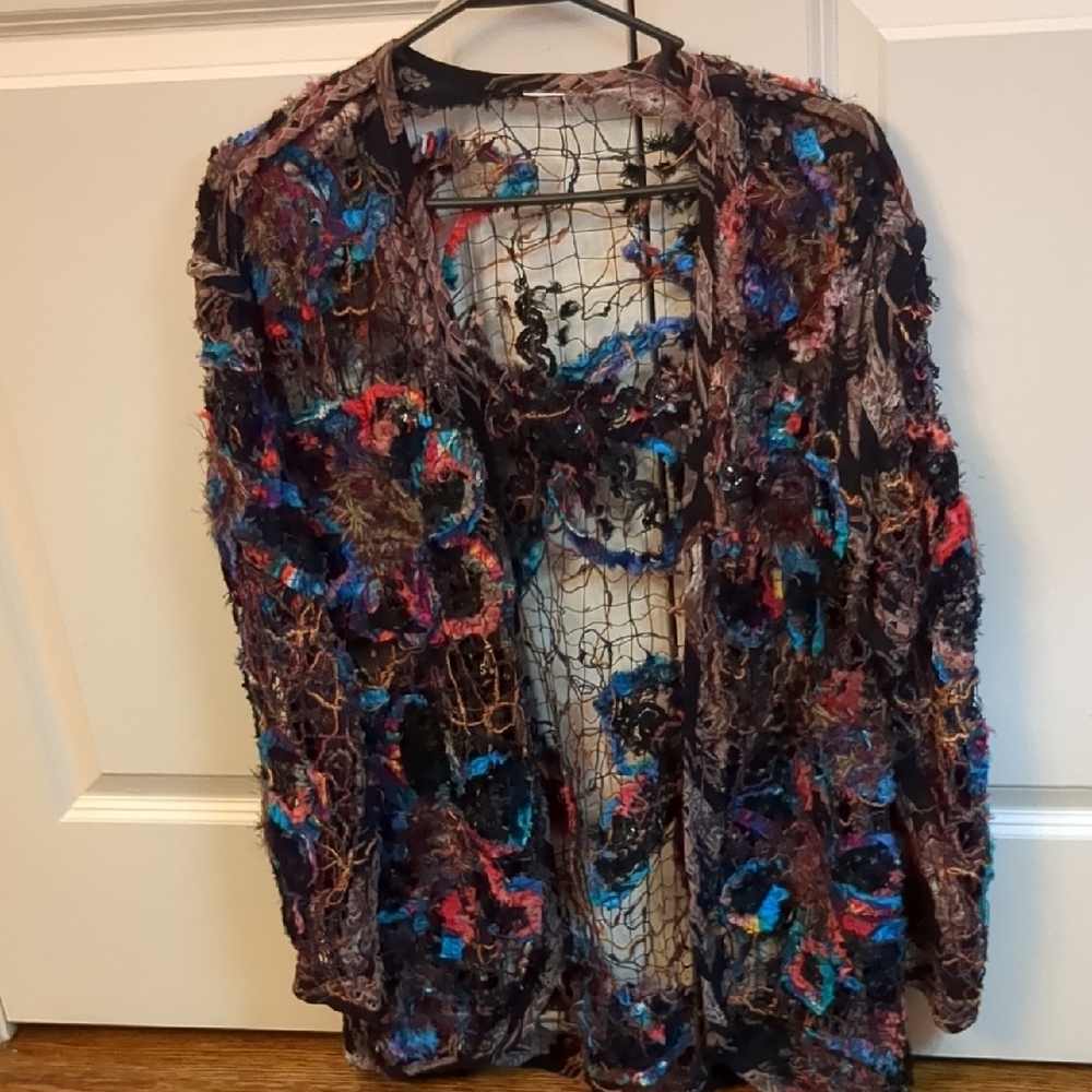 Chenille net fiber art Cardigan